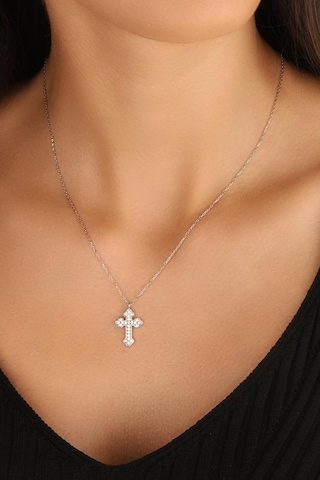Beyaz Taşlı Gümüş Haç Kolye Iı Rose Gold
