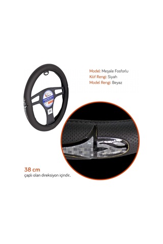 Nyf Direksiyon Kılıfı Fosforlu 38 Cm Siyah Meşale Beyaz A-10