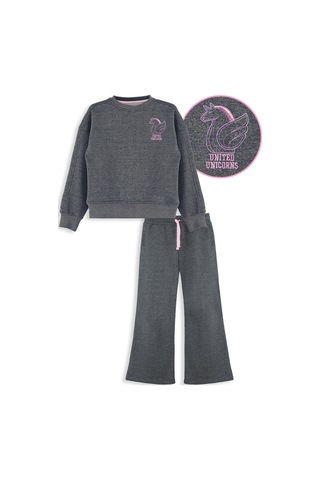 Denokids Unicorn Kız Çocuk Gri Eşofman Takımı Renkli