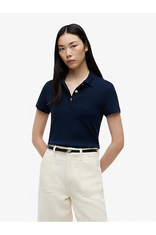 Tommy Hilfiger Gold Button Slım Ss Polo Kadın Mavi T-shirt - Ww0ww49252