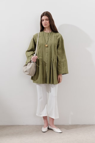 Nervürlü Geniş Kollu Tunik Yeşil Yeşil
