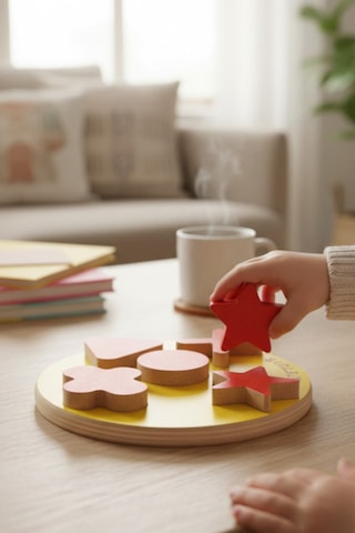 Montessori 5 Parça Yuvarlak Renkli Geometrik Eğitici Ahşap Puzzle