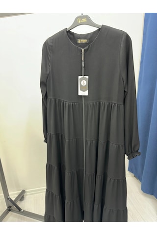 Mevlana Kesim Kat Katlı Ferace Medine İpeği Siyah