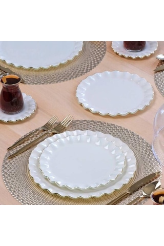 Glore Zarif Solid Krem Wavy Pasta Tabağı 21cm 6 Lı -81442