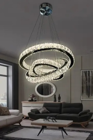 G-light 3 Katlı Kristal Taşlı Modern Led Avize Renkli
