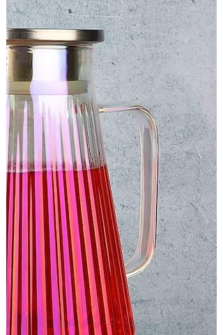 Borosilikat Cam Sürahi, Lüster Boyamalı, Metal Kapaklı, 1.8l Kapasiteli, Dalgalı Konik Form, Ergonomik Kulplu, Şef