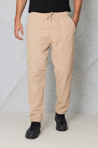 Blayn Jeans Erkek Haki Jogger Pantolon Beli Lastikli Bağcıklı %100 Pamuk Keten Baggy Rahat Günlük Pantolon Bej