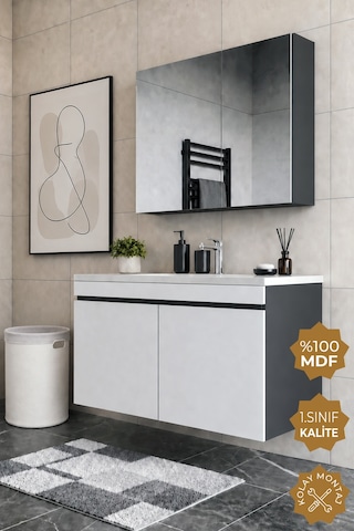 Teta Home Tokyo 100 Cm Mdf Banyo Dolabı Seti Antrasit - Beyaz