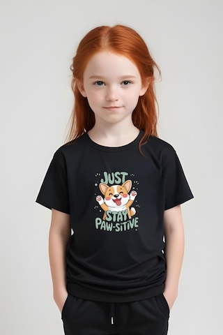 Just Stay Paw Baskılı Kız Çocuk Tişört Ve Eşofman Alt-üst Takım Siyah