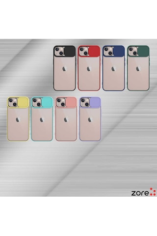 Kilifone - Apple Uyumlu iPhone 13 - Kılıf Slayt Sürgülü Arkası Buzlu Lensi Kapak - Pembe Açık