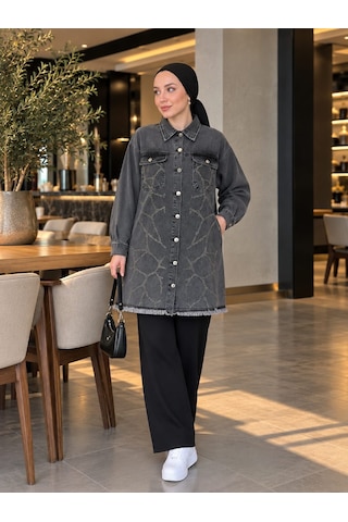 Esra Butik78 Kot Ceket Desenli, Düğmeli, Büyük Beden Uyumlu Füme Esra Butik78 Kot Ceket Desenli, Düğmeli, Büyük Beden Uyumlu Füme