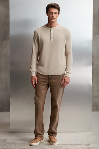 Patrick Erkekm Triko Yakalı Waffle Özel Dokulu Kalın Kumaşlı Uzun Kol Bej T-shirt