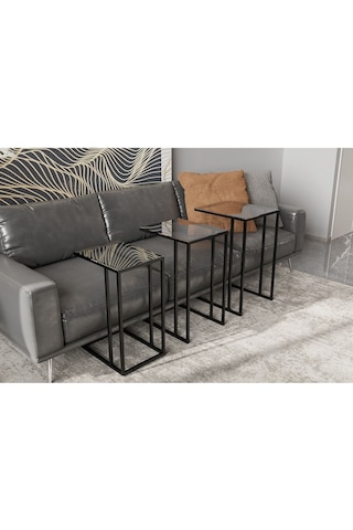 Dekoport Mira 3lü Zigon Sehpa C Sehpa - Yan Sehpa Şeffaf Cam Şeffaf