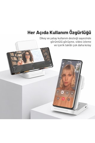 Woyax Wireless Kablosuz Şarj Standı Katlanabilir Huawei Watch Apple Uyumlu iPhone Android Telefon Saat Kulaklık Uyumlu 3in1 Beyaz