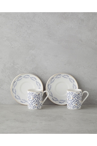 English Home Elyra Bone Porselen 4 Parça 2 Kişilik Kahve Fincan Takımı 90 Ml Mavi Gold Altın - Mavi