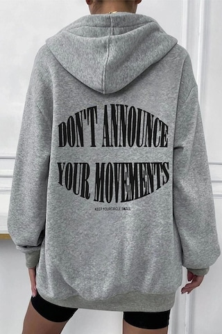 Altamira Unisex Gri Wrst Sırt Baskılı Ince Mevsimlik Kapşonlu Oversize Hırka 001