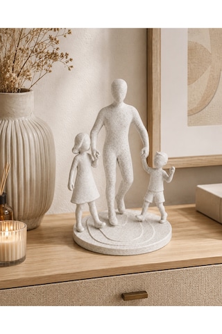Babalar Günü Hediyesi Baba Çocuk Figürlü Dekoratif Obje Aile Biblosu Pla 12x9 Cm