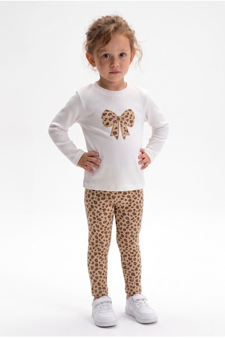 Minipomes Kız Çocuk Leopard Fine Ribana Takım Krem