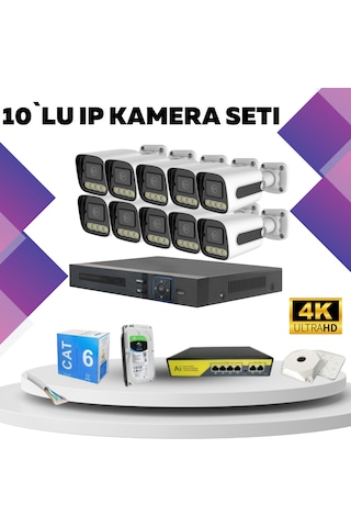 10'lu Güvenlik Ip Kamera Seti - 4mp Dış Mekan Kamera, 3.6mm Lens,