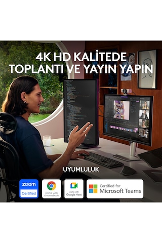 Logitech Mx Brıo Ultra Hd 4k Gizlilik Kapaklı Ve Mikrofonlu Yayın Web Kamerası - Koyu Gri