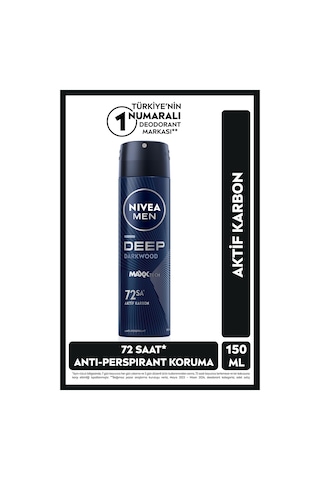 Men Erkek Sprey Deodorant Deep Dimension Aktif Karbon 150ml, 72 Saat Anti-perspirant Ter Koruması