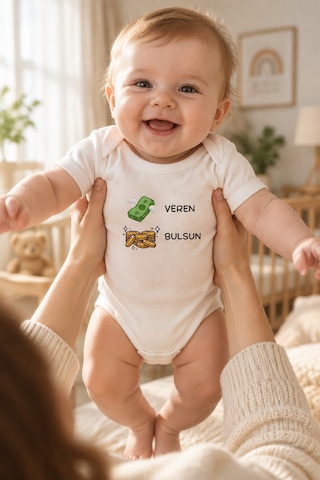 Babysena Para Veren Altın Bulsun Hediyelik Kız & Erkek Bebek Body / Zıbın Bej - Beyaz