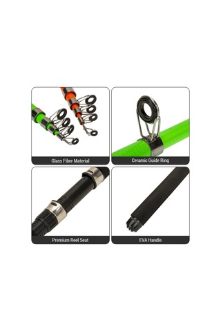 Jeemson 2.1m Ultra Hafif, Taşınabilir Olta Seti Turuncu - 5.2:1 Dişli Oranı Ve Tam Züccaciye Paketi