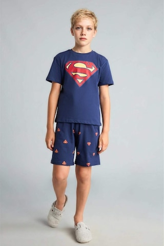 Defacto Superman Lisanslı Regular Fıt Elastik Bel Şortlu 2li Lacivert Pijama Takımı Erkek Çocuk H8145a826hsnv42 Lacivert-nv42