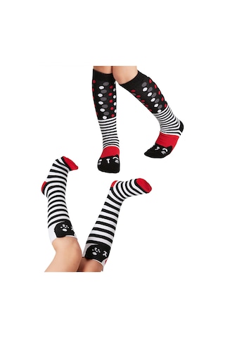 Denokids Mshb&g Çizgili Kediler Kız Çocuk Dizaltı Çorap 2'li Takım Renkli Çok Renkli