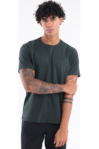 Rowinger Modal İnterlock Kumaş Minimal Logolu Bisiklet Yaka Erkek Spor T-shirt Darkgreen