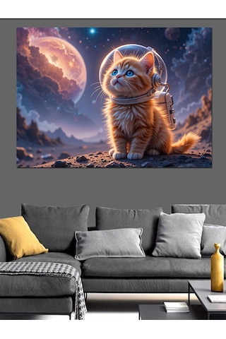 Uzayda Yavru Kedi Dekoratif Kanvas - Mdf Ahşap Tablo