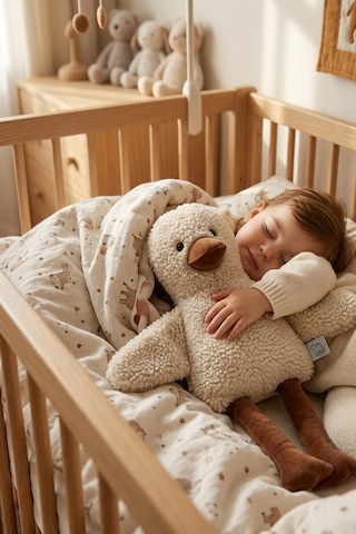 Sevimli Duck Uyku Arkadaşı Antialerjik- Vidalı Göz- Teddy Ekru Ördek