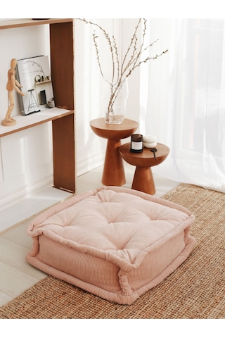 Fitilli Kadife Bisküvi Minder Pembe