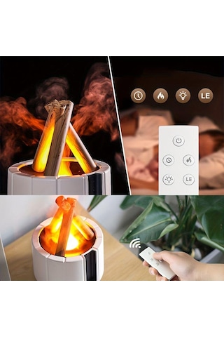 Hava Nemlendirici Aroma Difüzörü 280ml Led Işıklı Kumandalı Alev Simülasyonlu 001