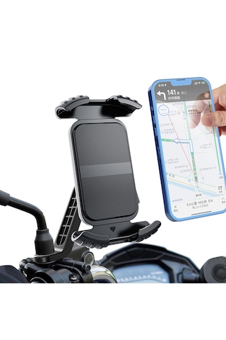 Mt27 Kilit Sistemli Ayna Bağlantılı Motosiklet Telefon Tutucu Yat Siyah