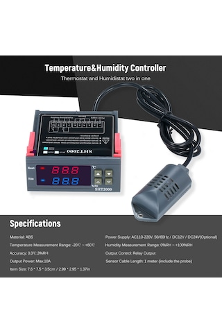 Monyee Sht2000 Dijital Sıcaklık Nem Kontrol Cihazı, Mikroişlemci Tabanlı, Ac110-220v, -20 C/+60 C Aralığı, Röle Çıkışı