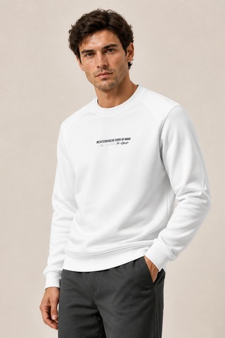 Redline Takes Bisiklet Yaka Kışlık Regular Fit Sweatshirt Beyaz