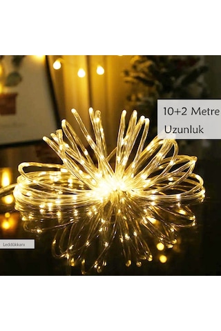 100 Led 12 Metre Sarı Solar Lamba Bahçe Aydınlatması