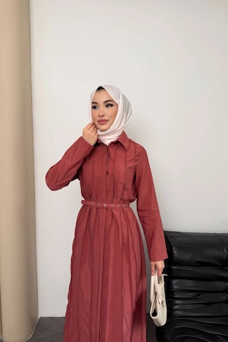 Mihran Butik Quenn Model Coupra Model Kumaş Kemer Detaylı Elbise Kiremit