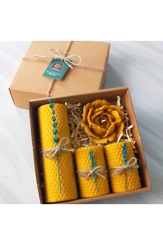 Balmumu Mum Dekoratif Lavanta Süslü Sarma Ve Dökme Açmış Gül Seti Lavanta Süslemeli Beeswax Candle For Gift For Çok Renkli