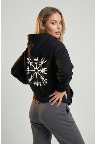 Nevermind Unisex Vegvisir Pusula Baskılı Sevgili Kombini Oversize Hoodie Seti Siyah