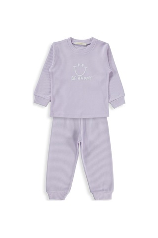 Minidamla Gülen Yüz Baskılı 1-7 Yaş Pijama Takımı - Lila