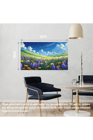 Kelebekler Yabani Çiçekler İçinde Bahar Havası 06 Çerçevesiz 50x30 Cm Pvc Tablo