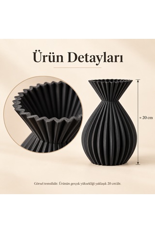 Ahenk Serisi Dekoratif Vazo 20 Cm Kuru Çiçek Ve Pampas Vazosu Siyah