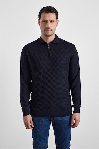 Süvari Siyah Regular Fermuarlı Polo Yaka Kazak Tr2013700493-s09