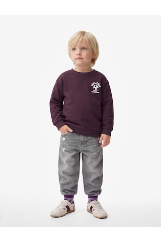 Koton Bisiklet Yaka Uzun Kollu Baskı Detaylı Şardonlu Sweatshirt Mor 7wmb10109tk