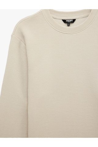 Koton Pamuklu Uzun Kollu Dokulu Basic Bisiklet Yaka Sweatshirt Bej 7wam70014mk Ekru