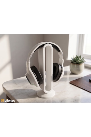 Minimalist Oval Tasarım Masaüstü Kulaklık Standı, Gaming Ve Ofis Kulaklık Tutucu - Beyaz