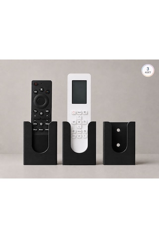 Duvar Tipi Tv Klima Kumanda Askısı. Yapışkanlı Kumanda Tutucu -3 Adet- Duvara Monte, Kumanda Organizeri. 6x3 Cm Siyah