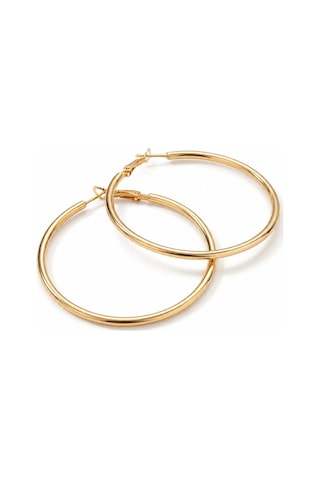 Gold Renk 46 Mm Düz Çelik Klasik Halka Küpe - Minimalist Klipsli Halka Küpe